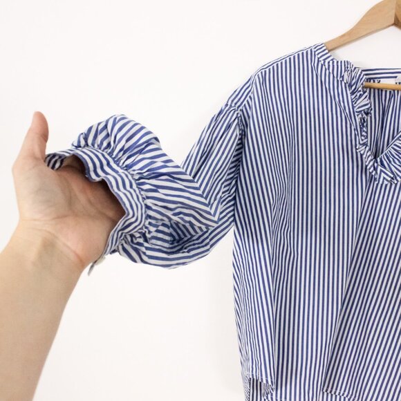 *Gap Striped Cotton Long Sleeve Stripe Ruffle V-neck Blouse - Picture 6 of 8